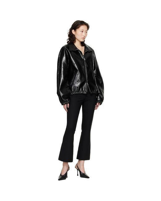 Courreges Black Vinyl Zipped Bomber Jacket
