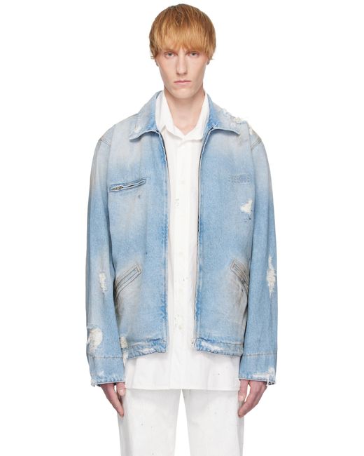 メンズ MM6 by Maison Martin Margiela ブルー ディストレス デニムジャケット Blue