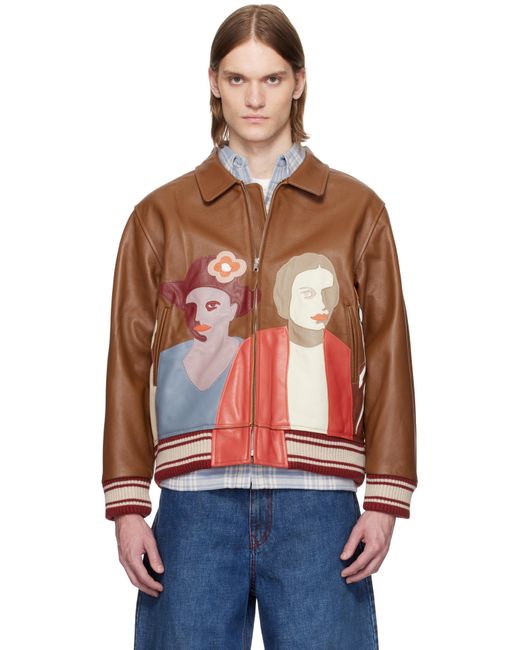 Kidsuper Red Patchwork Portraits Leather Varsity Jacket for men