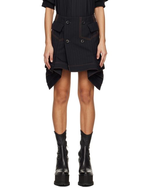 Sacai ネイビー チョークストライプ ミニスカート ブラック | Lyst