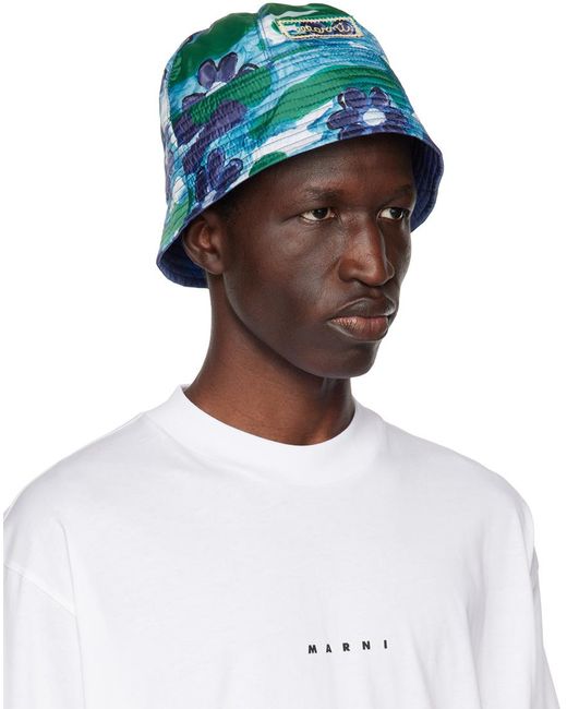 Marni White Blue Cloudyflower Bucket Hat for men