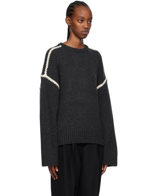 Totême  Black Toteme Gray Embroidered Sweater