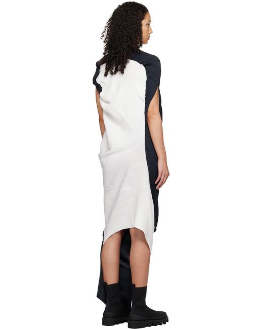 Issey Miyake Black Navy & White Aerate Midi Dress