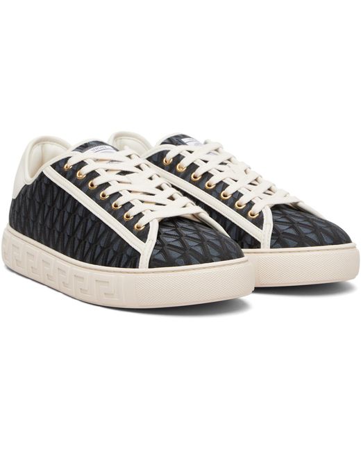 Versace Black Greca Jacquard Canvas Sneakers for men