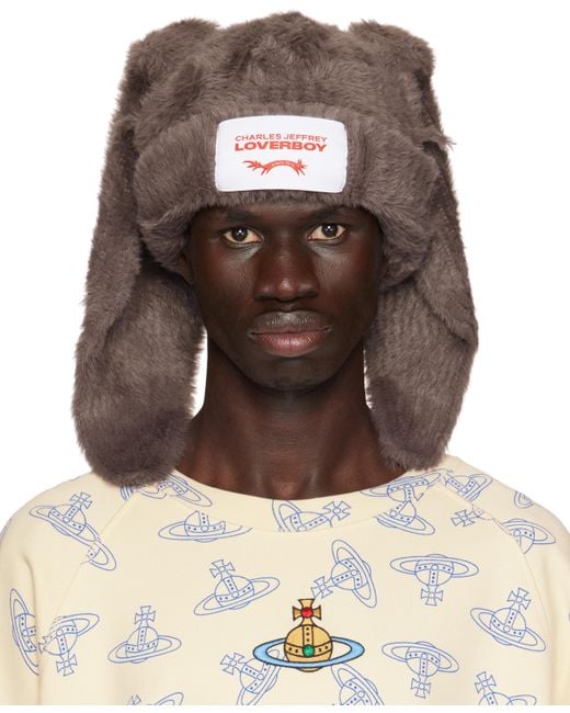 Charles Jeffrey Brown Fluffy Chunky Rabbit Beanie for men