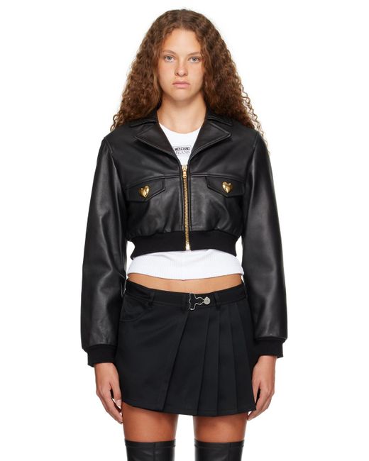 Moschino Black Heart Buttons Leather Jacket