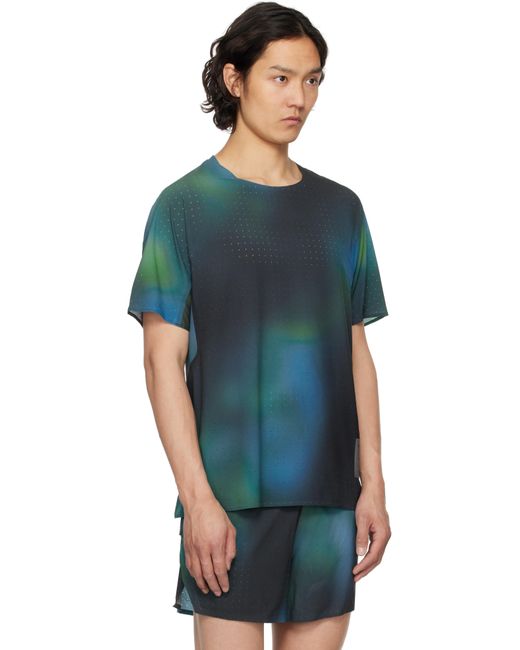 メンズ Y-3 グリーン Allover Print Running 半袖Tシャツ Blue