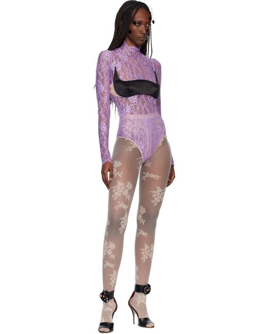 Valentino Purple Floral Lace Bodysuit