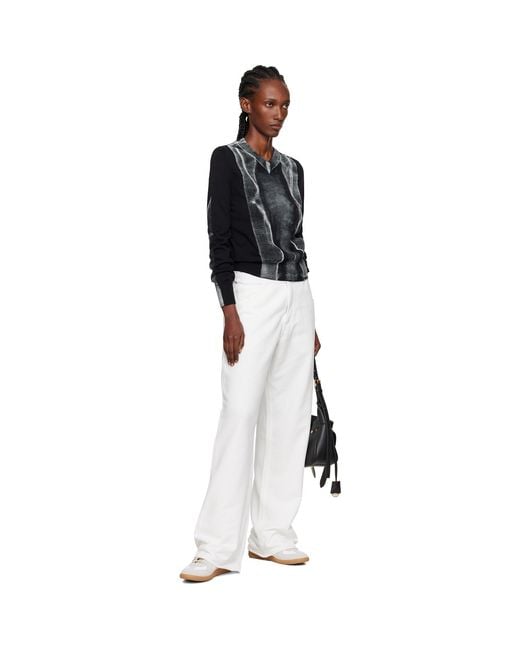 MM6 by Maison Margiela Black Folded Printed Gauge 14 V-Neck Sweater