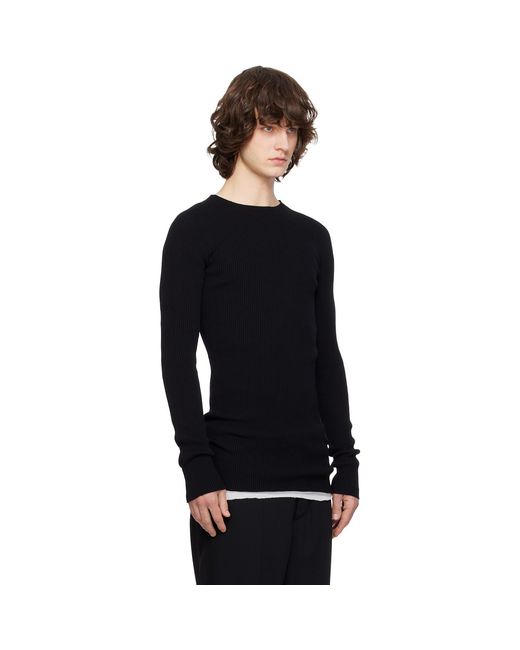 Rick Owens Black Temple Ribbed Round Neck Sweater for men