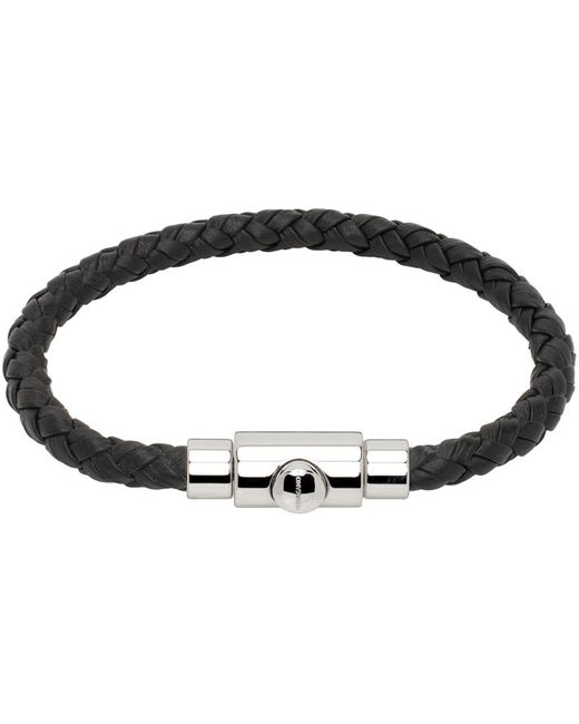 Ferragamo Black Braided Leather Bracelet for men