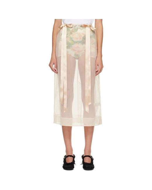 Simone Rocha Natural Sheer Bow Ribbon Pencil Midi Skirt