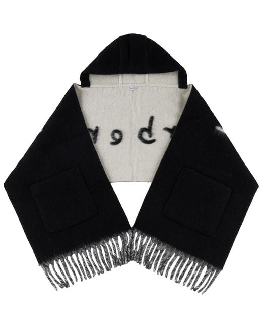 Burberry Black Logo Alpaca Wool Blend Hooded Scarf for men