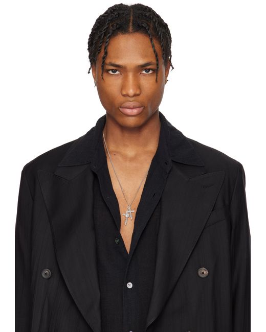 メンズ Emanuele Bicocchi シルバー Blooming Rose シングル スタッドピアス Black