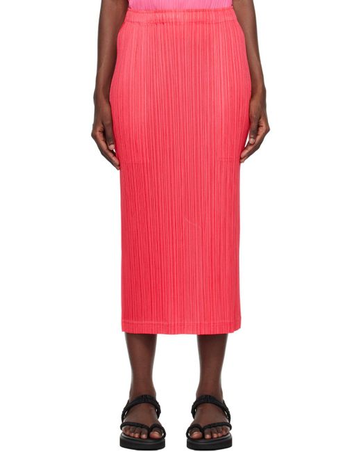 Pleats Please Issey Miyake Red Pink Thicker Midi Skirt