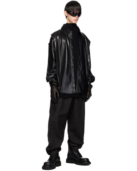 Chenpeng Black Laye Faux-leather Shirt for men