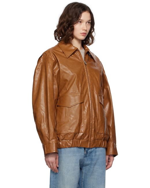 MM6 by Maison Martin Margiela ブラウン オーバーサイズ フェイクレザー ボンバージャケット Brown