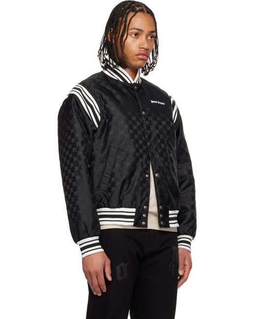 Palm Angels Black Monogram Jacquard Bomber Jacket for men