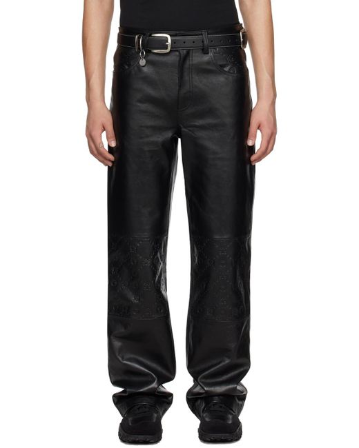 Pantalon noir en cuir à motif graphique à logo gaufré MARINE SERRE pour homme en coloris Black