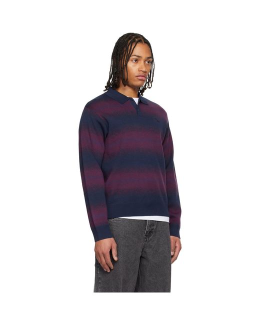 Dime Blue Striped Rugby Sweater for men