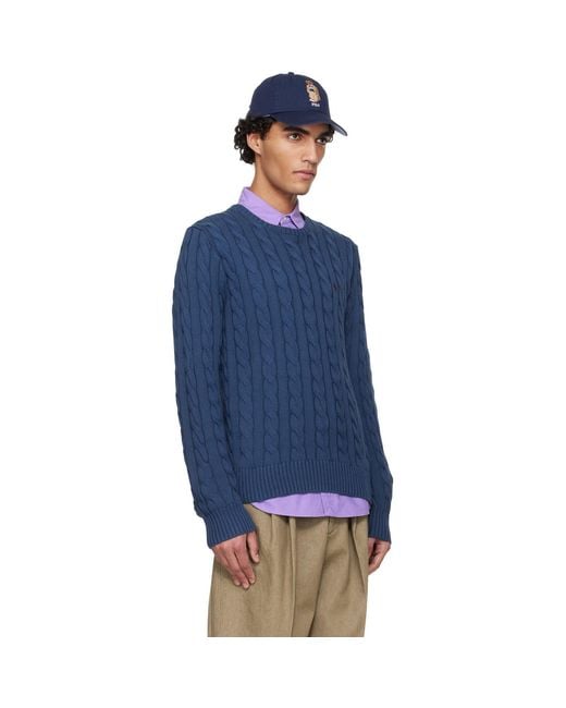 Polo Ralph Lauren Blue Cable-Knit Cotton Sweater for men