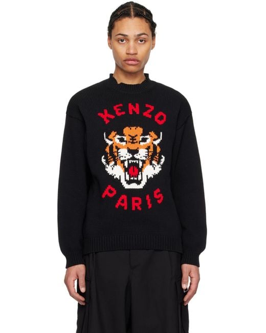KENZO Black Paris Lucky Tiger Sweater for men