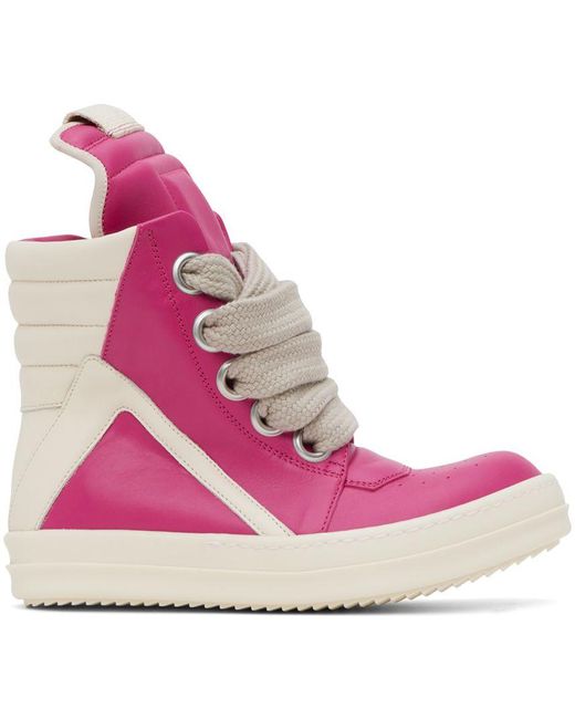 Rick Owens Pink & Off-white Geobasket Sneakers | Lyst