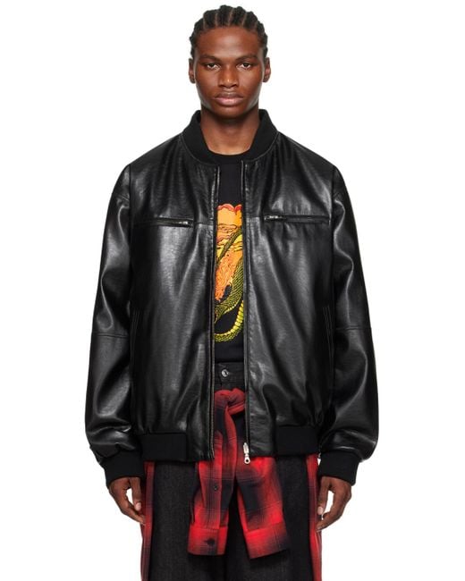 Lu'u Dan Black Reversible Faux-Leather Bomber Jacket for men