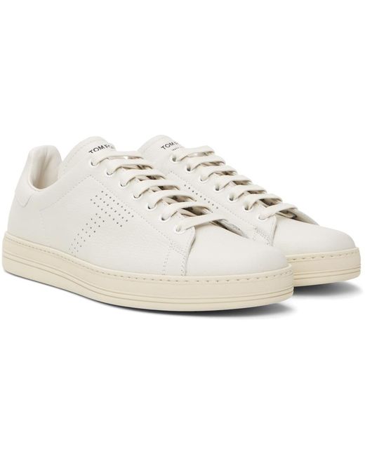 Tom Ford Black Off-white Warwick Grained Leather Sneakers for men