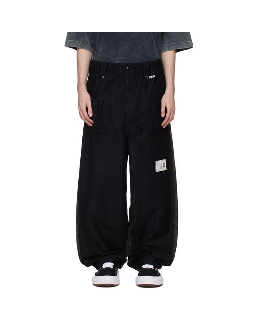 Maison Mihara Yasuhiro Black Sweat Pants Combined Cargo Pants for men