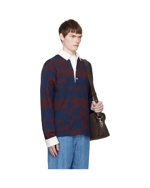 Dries Van Noten Blue Burgundy Jacquard Polo for men