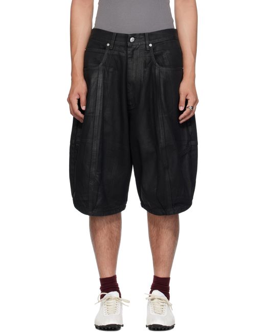 Lu'u Dan Black Puffa Denim Shorts for men