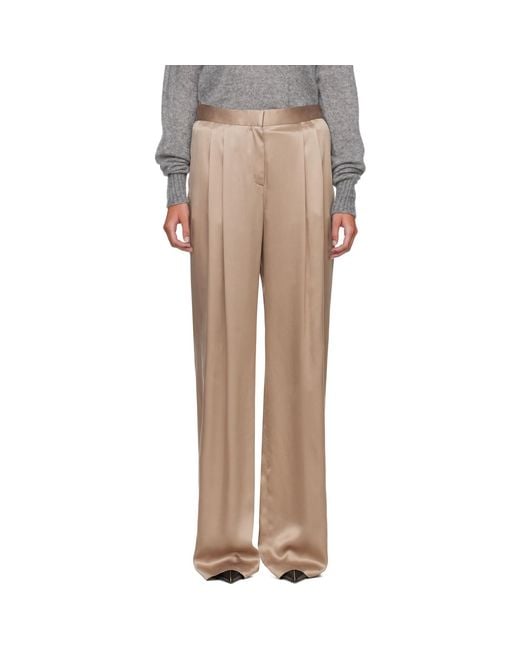 Tom Ford Natural Peach-Feel Silk Satin Double Pleat Trousers