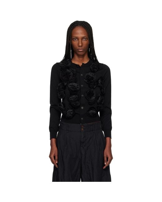 Comme des Garçons Black Lambswool Jersey X Flower Embroidery Cardigan