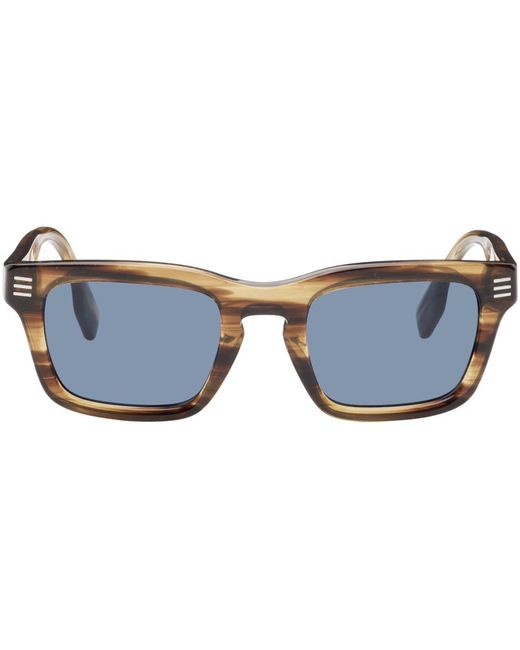 Burberry Blue Brown Stripe Square Sunglasses for men