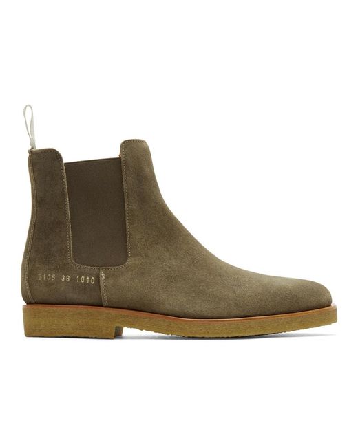 Common Projects Green Waxed Suede Chelsea Boots for men