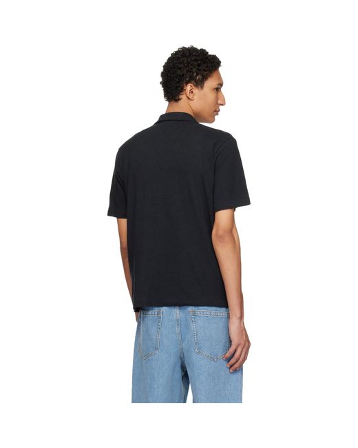 Merz B. Schwanen Black Linen-Cotton Relaxed Fit Polo for men