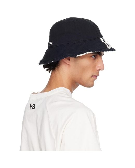 Y-3 Black Denim Stripes Bucket Hat for men