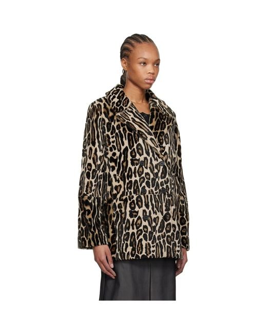 Re/done Black Leopard Shearling Peacoat