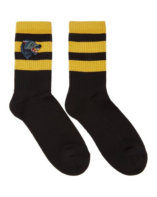 Gucci Black And Yellow Wolf Socks for Men | Lyst