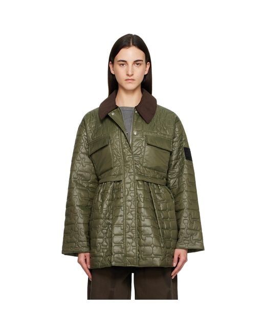 Ganni Green Quilt Midi Jacket