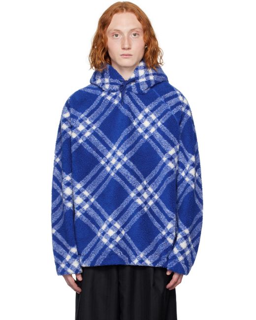 Burberry Blue & White Check Hoodie for men