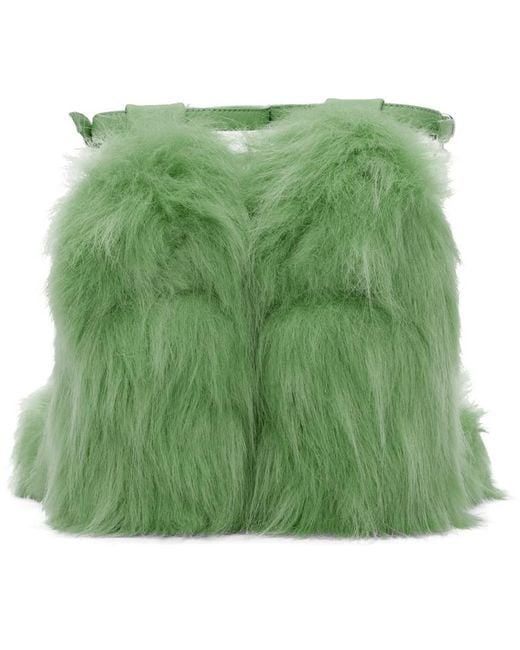 MSGM Green Faux-fur Heeled Sandals