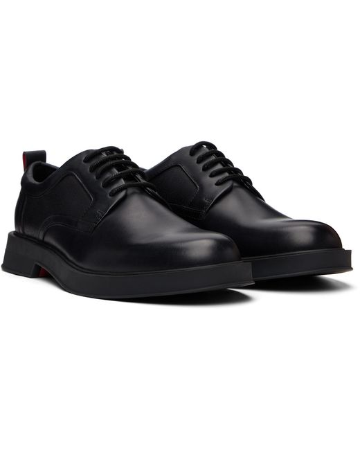 HUGO Black Perforated Monograms Leather Derbys for men