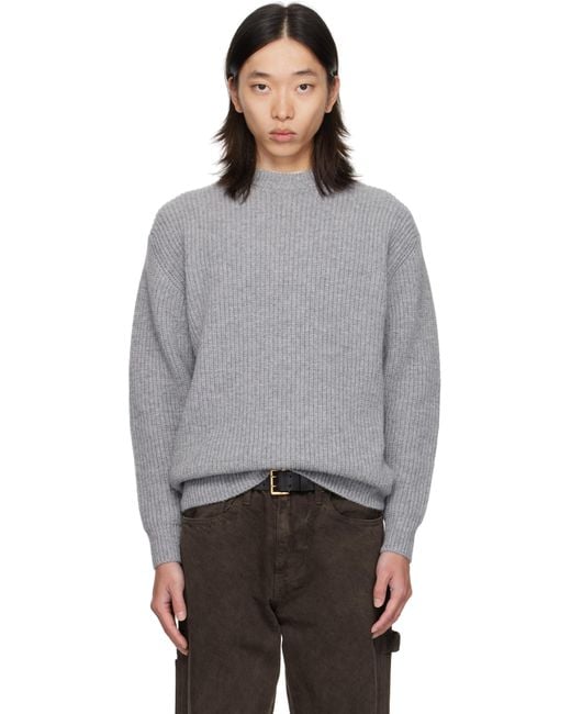vowels Gray Baby Alpaca Knit Sweater for men