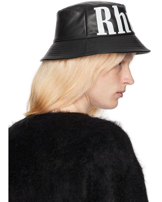 Rhude Black Logo Leather Bucket Hat for men