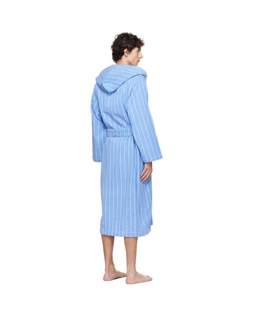 Tekla Blue Terry Hooded Bathrobe for men