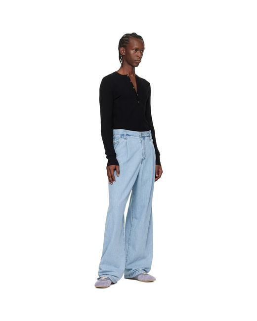 Dries Van Noten Black Rib-Knit Henley for men
