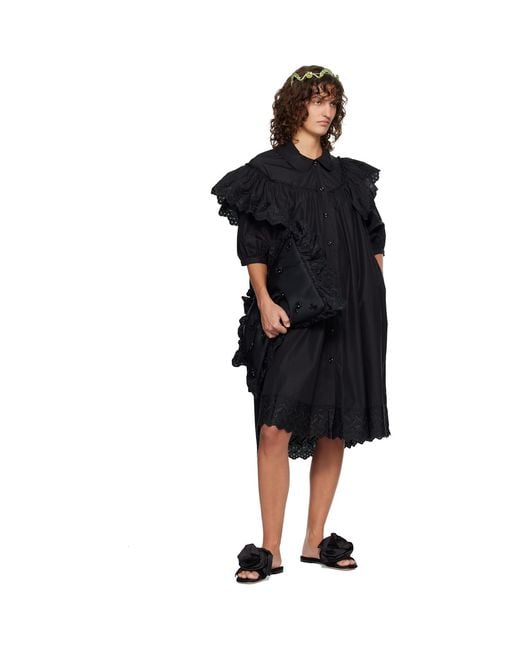 Simone Rocha Black Pressed Rosette Slides