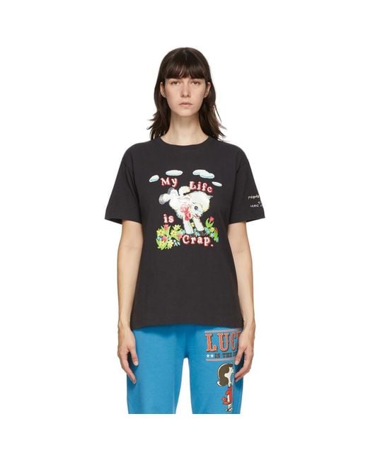 Marc Jacobs Black Magda Archer Edition 'my Life Is Crap' T-shirt